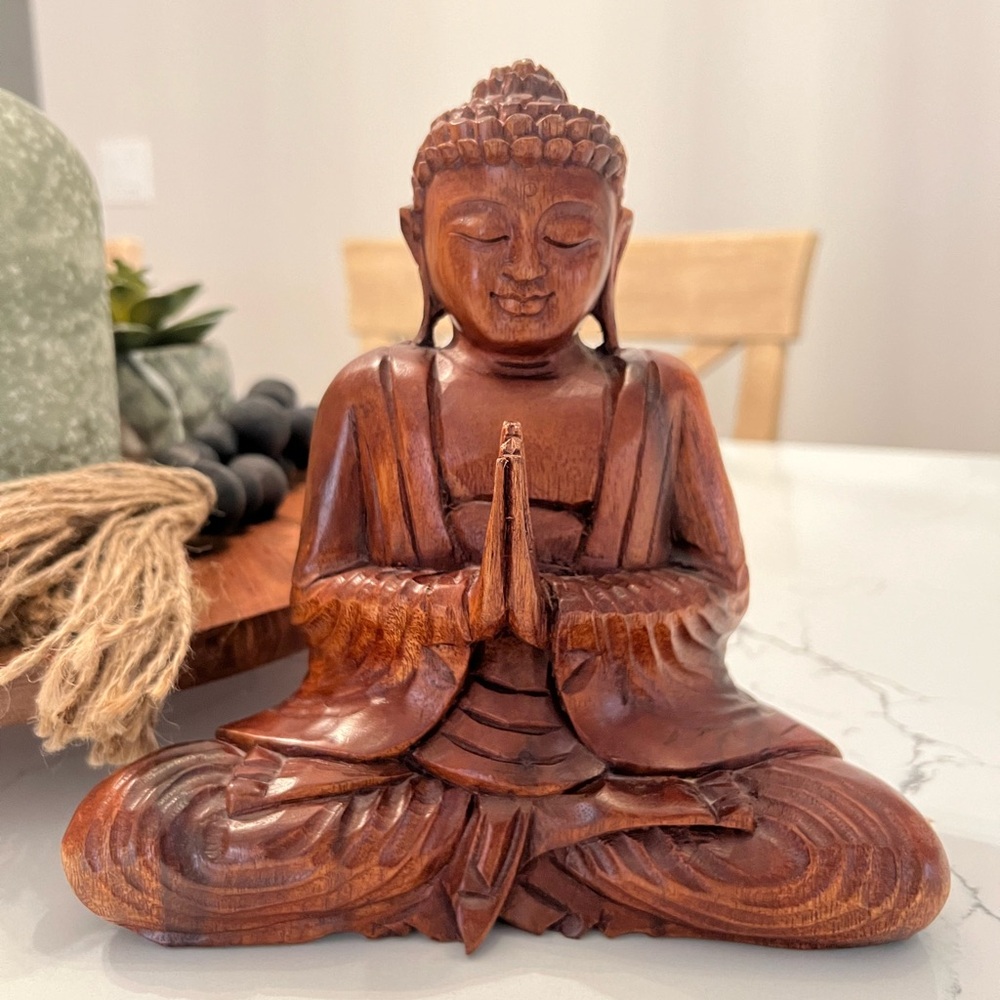 Hand Carved Wooden Seated Prayer Buddha